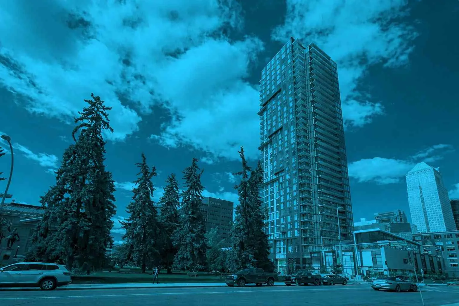 High-rise condominium tower representing condo emergency procedures and resident safety planning in an urban residential community.